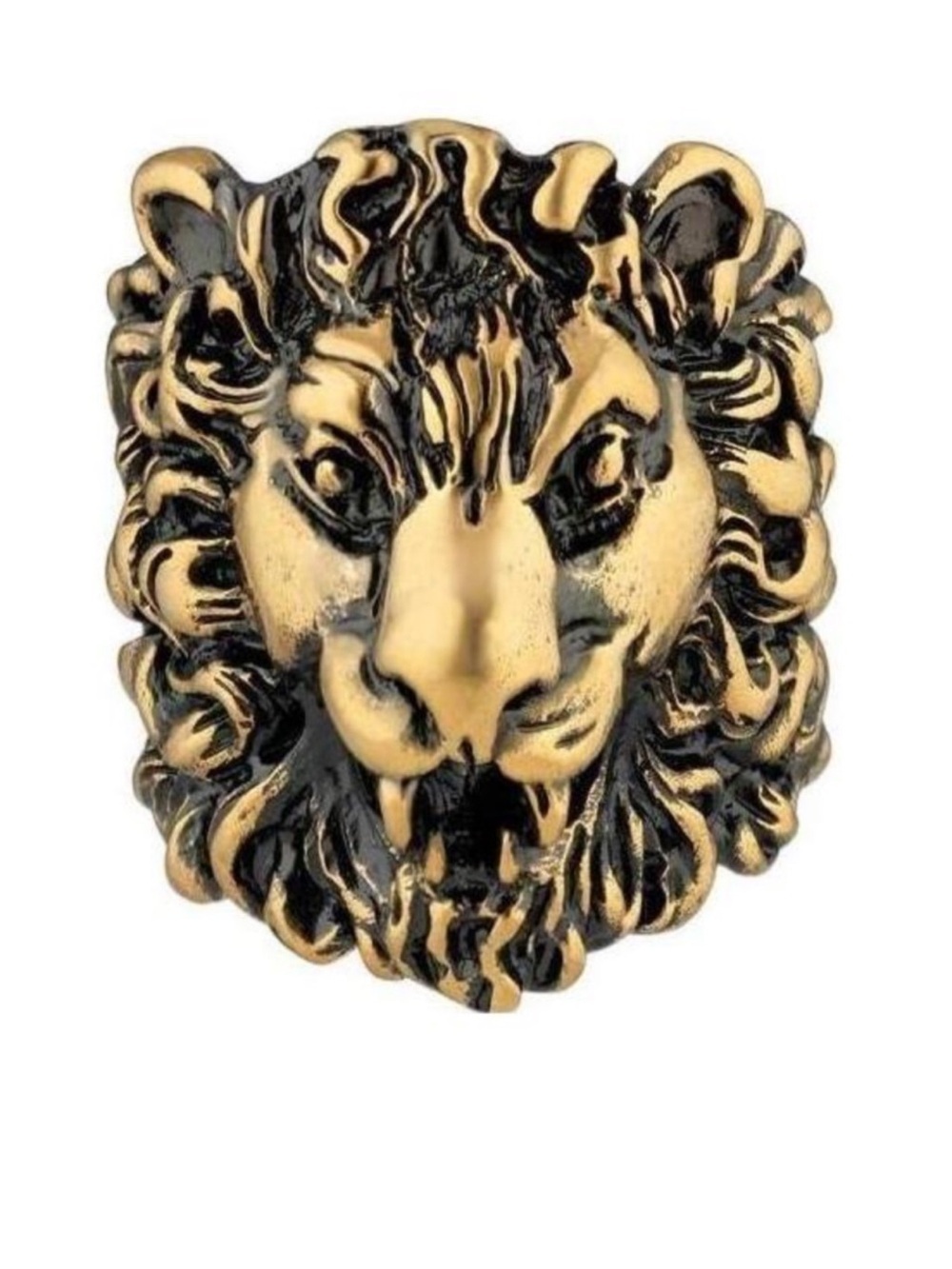 Unisex Gucci, iconic Lionhead ring, gold tone, brass finish size 6, made Italy